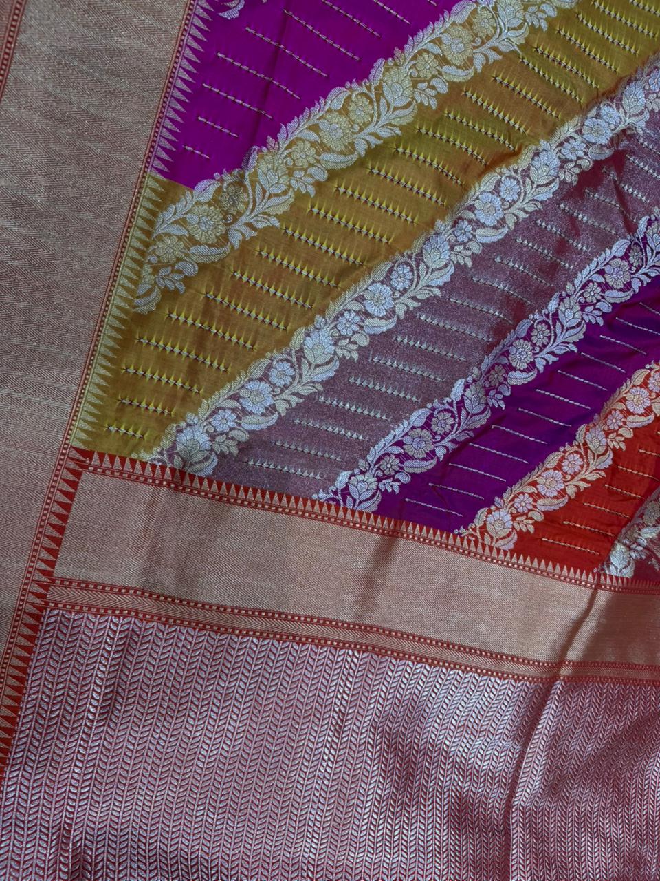 Red Katan Silk Rangkaat Zari Banarasi Border Anchal Saree