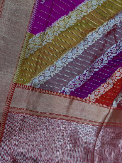 Red Katan Silk Rangkaat Zari Banarasi Border Anchal Saree
