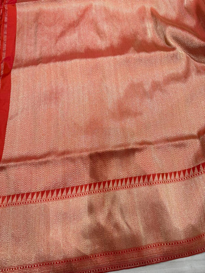 Red Katan Silk Rangkaat Zari Banarasi Border Anchal Saree