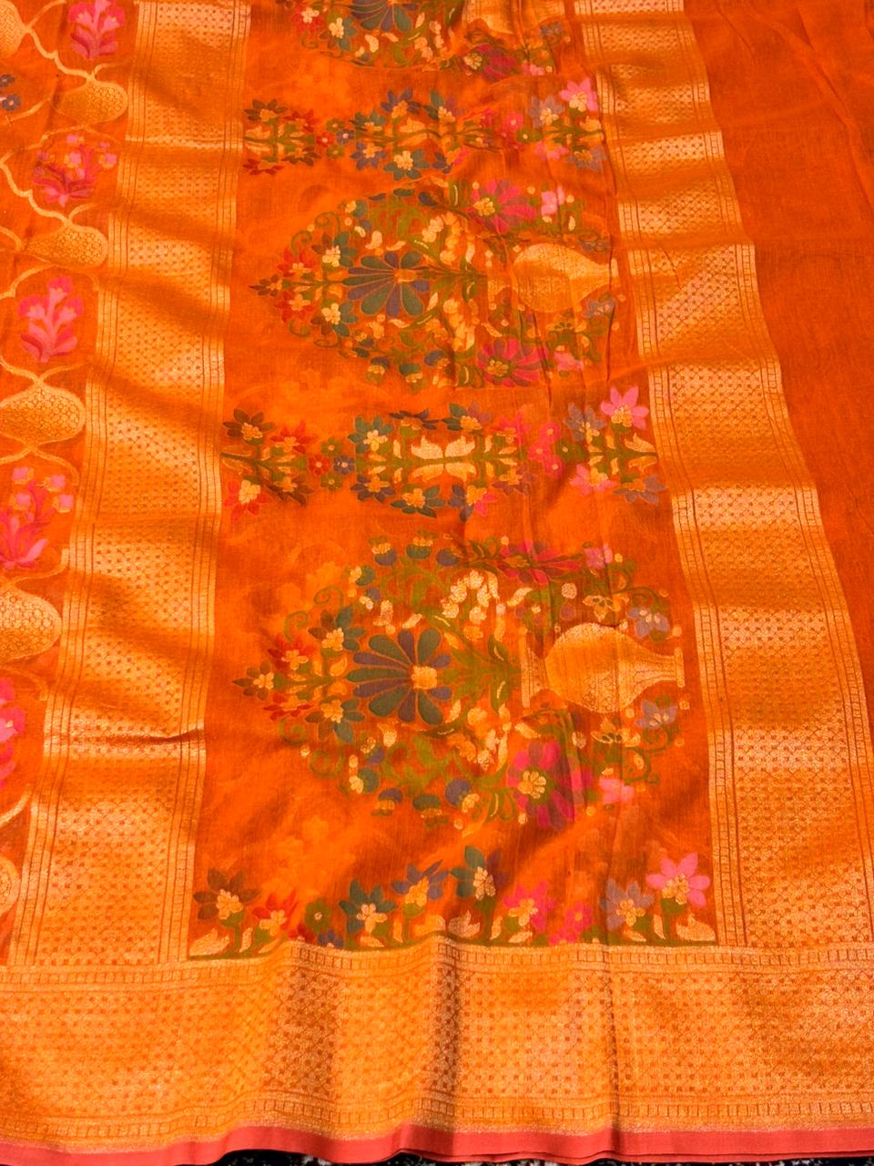 Pure Cotton Jamdani Saree | Elegant Orange Design