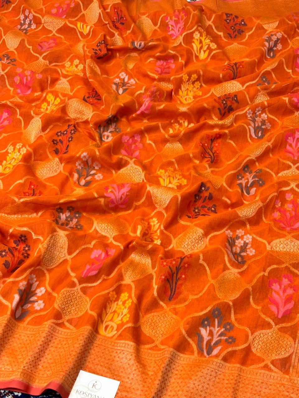 Pure Cotton Jamdani Saree | Elegant Orange Design