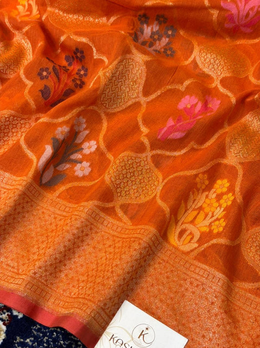 Pure Cotton Jamdani Saree | Elegant Orange Design