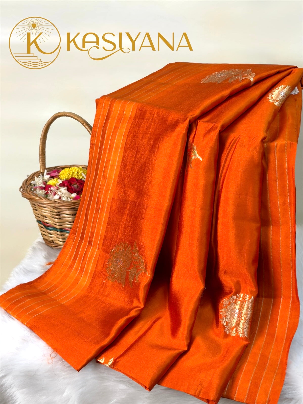 Orange Purple Banarasi Pure Soft Silk Saree