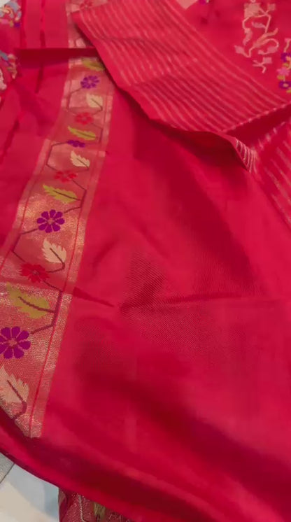 Red Realsilver with Gold Plated Silk Jamdani Mina Saree