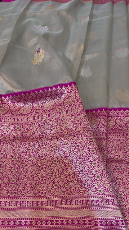 Pista Green Handwoven Pure Banarasi Tissue Silk Saree