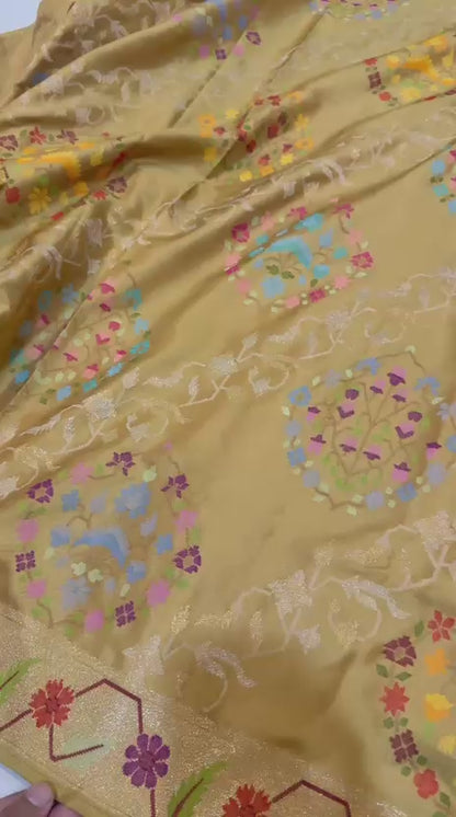 Yellow Gold Realsilver with Gold Plated Silk Jamdani Mina Saree