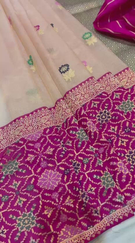 Ektara Kora  Silk Tissue Kadhiyal Katan Patola Style Skirt with Kadhua Alfi Booti Saree