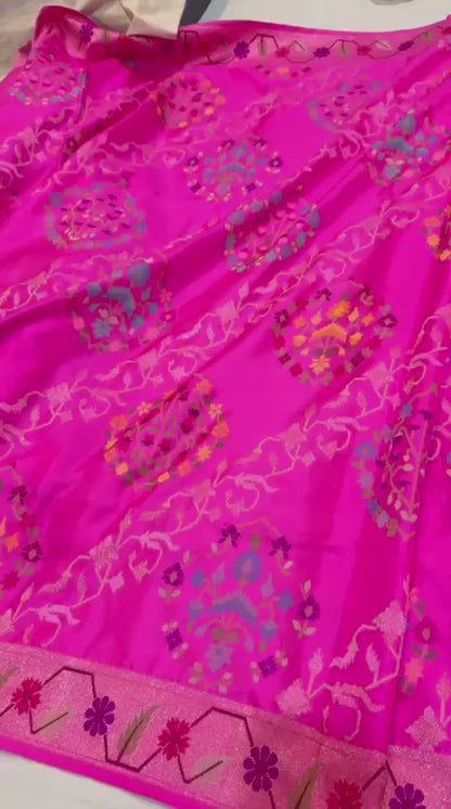 Magenta Realsilver with Gold Plated Silk Jamdani Mina Saree