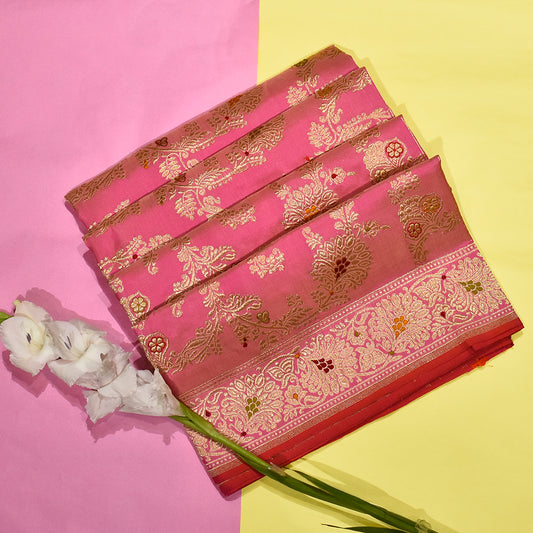 Handloom Banarasi Katan Silk Kadhua Pink Saree