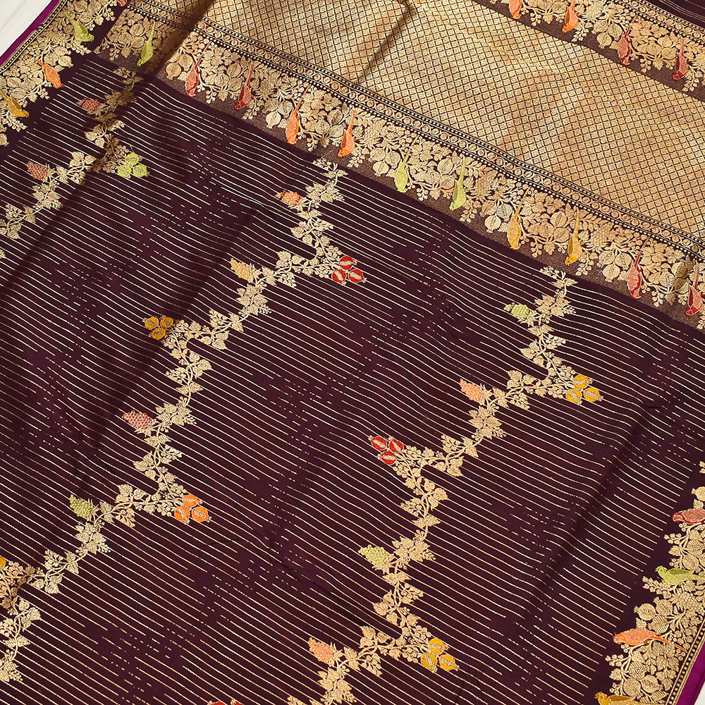 Pure Handloom Shikargha Banarasi Katan Silk Saree