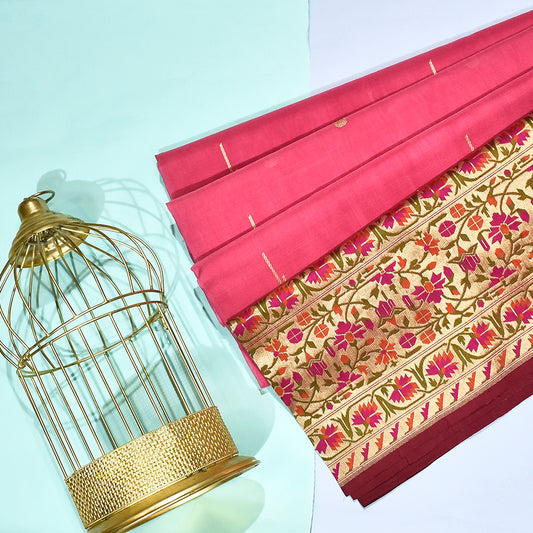 Pure Kora Silk Handloom Banarasi Pink Saree