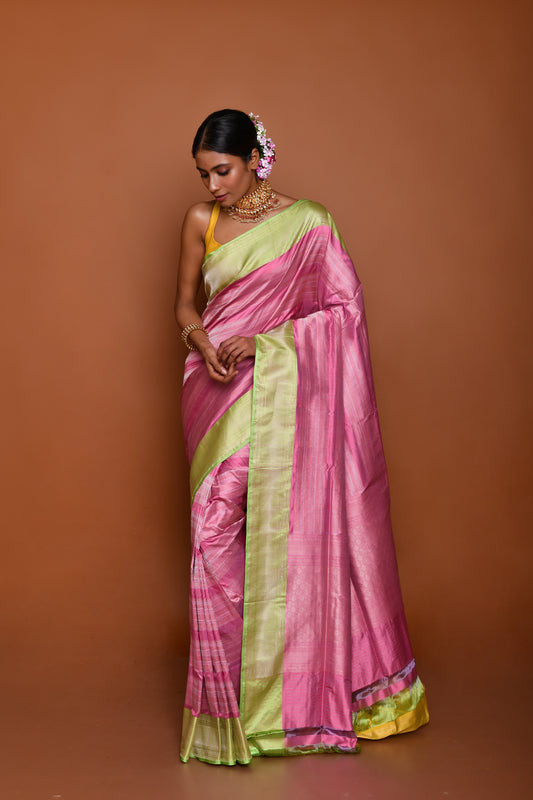 The Pink Banarasi Tanchoi Handloom Saree