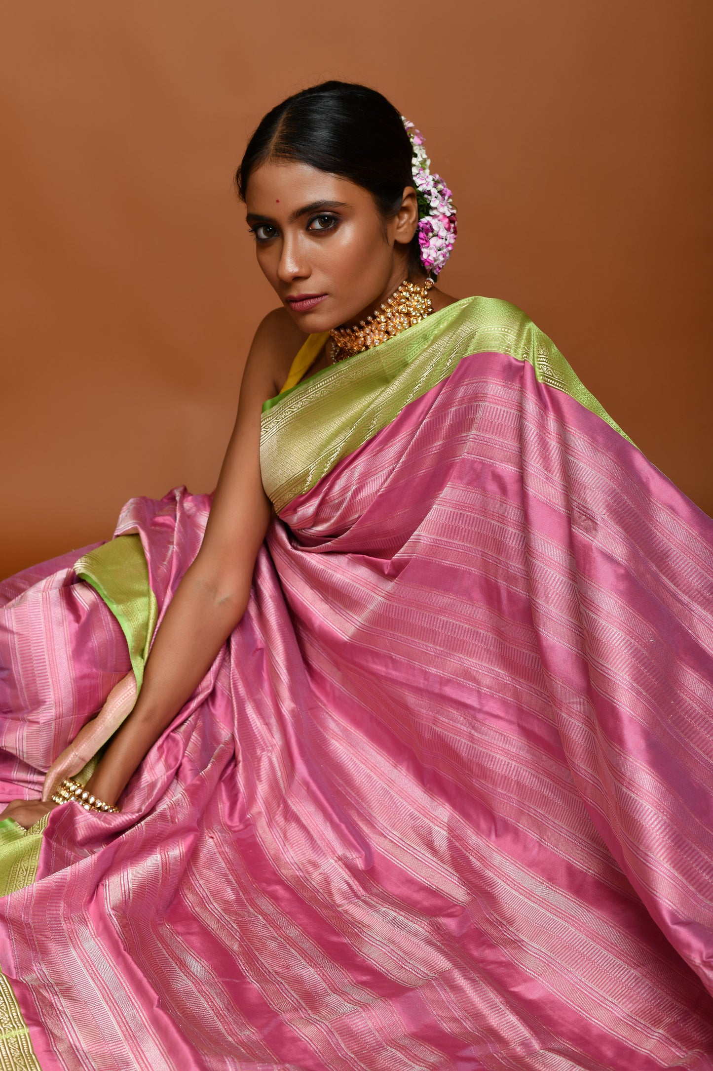 The Pink Banarasi Tanchoi Handloom Saree