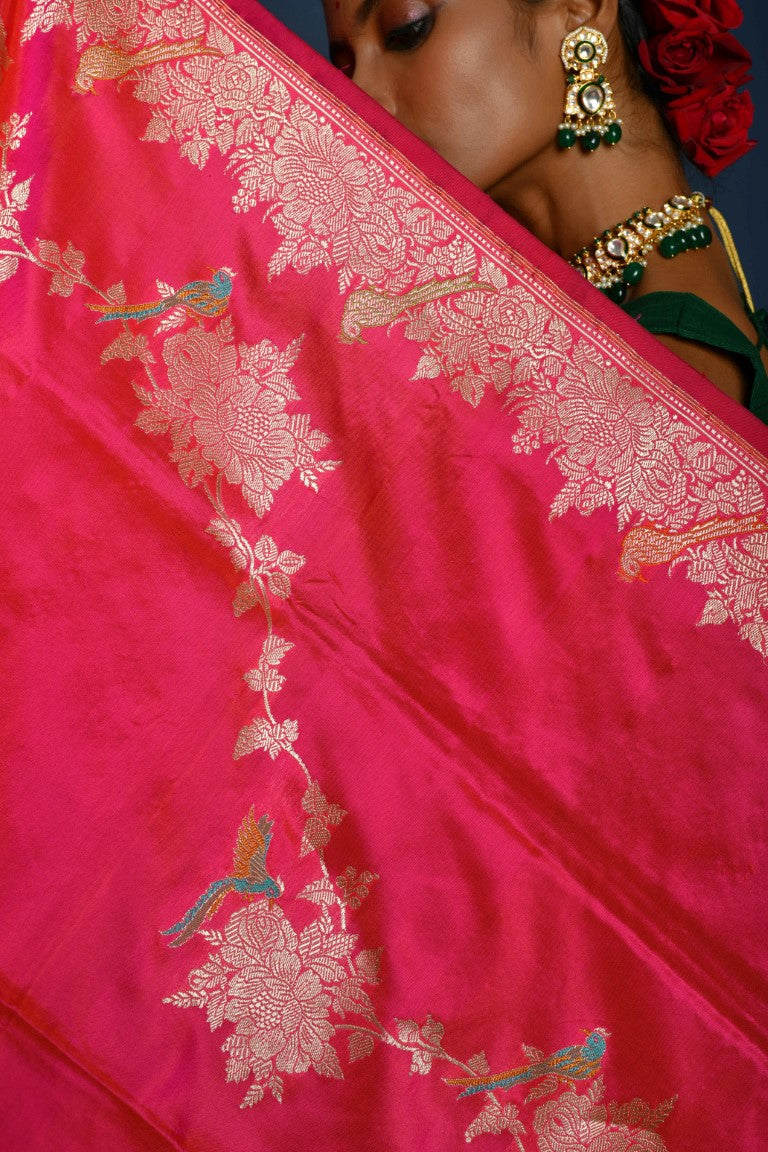 Banarasi Pure Handloom Shikargha Pink Saree