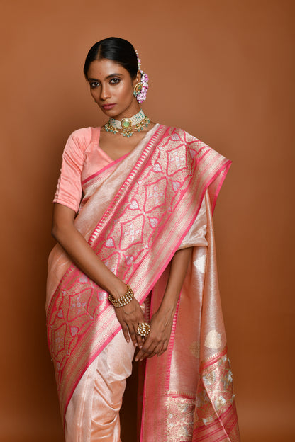 Pure Banarasi Tissue Elegant Border Silk Handloom Saree